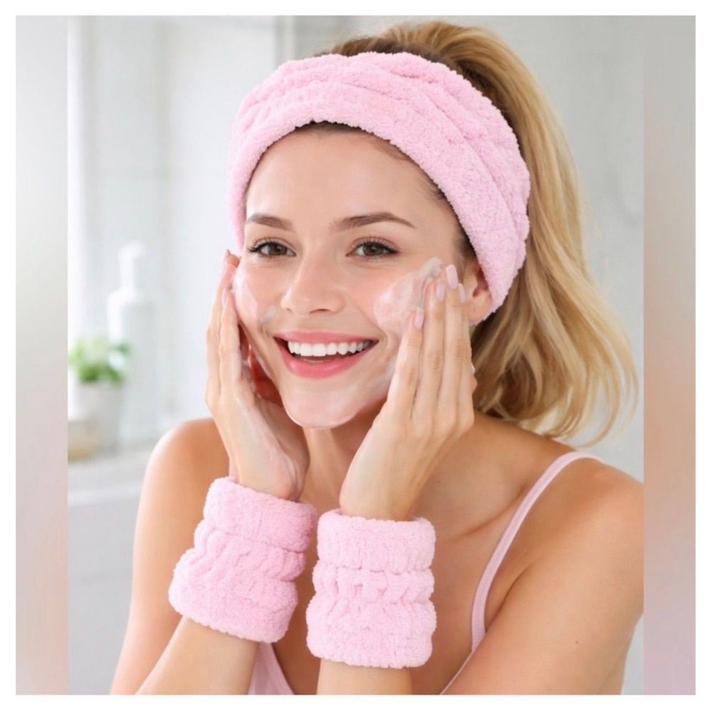 Conair Wash‎ & Prep 3pc Spa Headwrap & Wrist Band Set – Pink